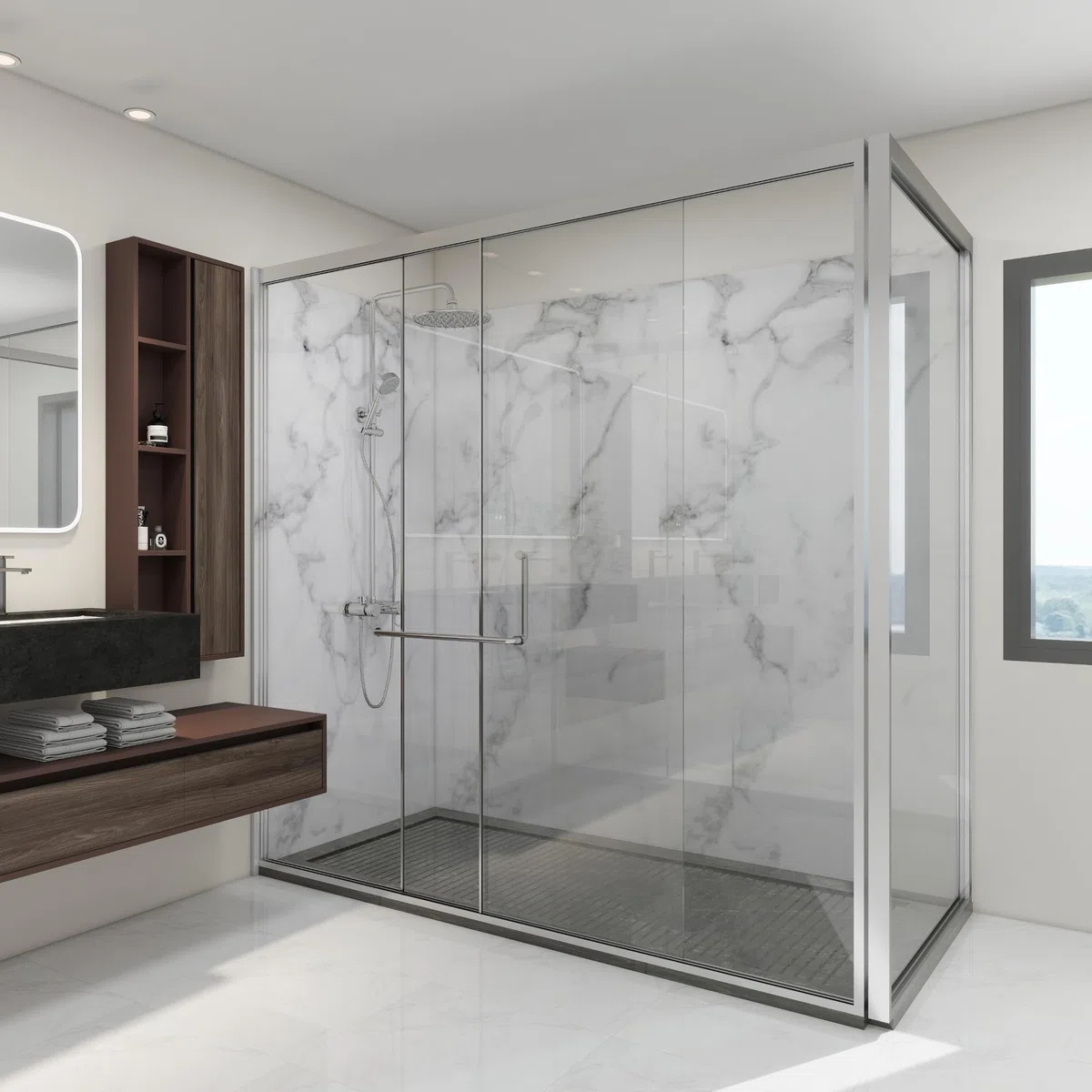 [neu.haus] Decorativo Conjunto de 4 Paneles de Pared Bladel Revestimiento de Paredes para Ducha Baño Cocina Salón Resistente a la Humedad de PVC Grosor 3 mm 120x60cm - White Marble
