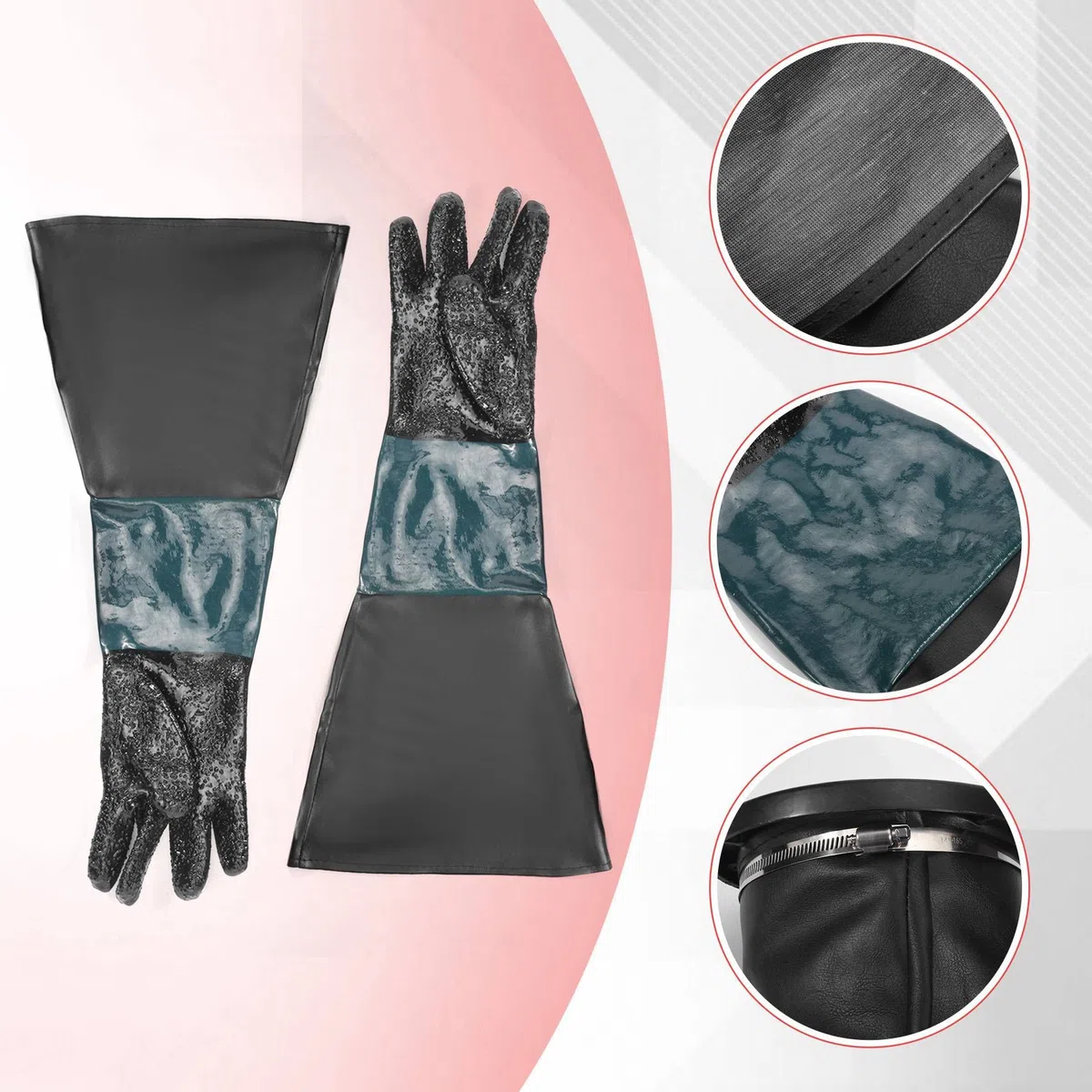 Guantes de chorro de piezas 60 cm con anillos en O para cabina de chorro de