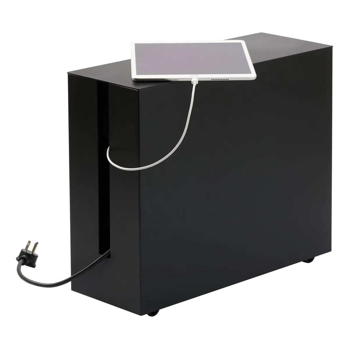 Yamazaki 5404 Tower Caja de Cables con Ruedas, Negro, Acero, diseño Minimalista, 15 x 40 x 34,5 cm (L x An x Al)