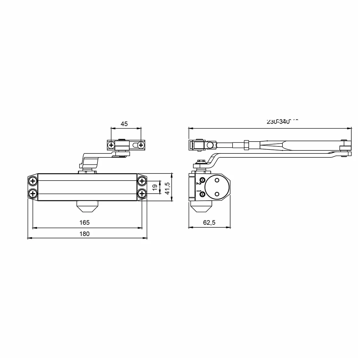 CISA Serie 604 - Cierrapuertas con cremallera con parada 16047103097 - Cierrapuertas con velocidad de cierre ajustable - Acabado gris aluminio - Para puertas máx. 80 kg