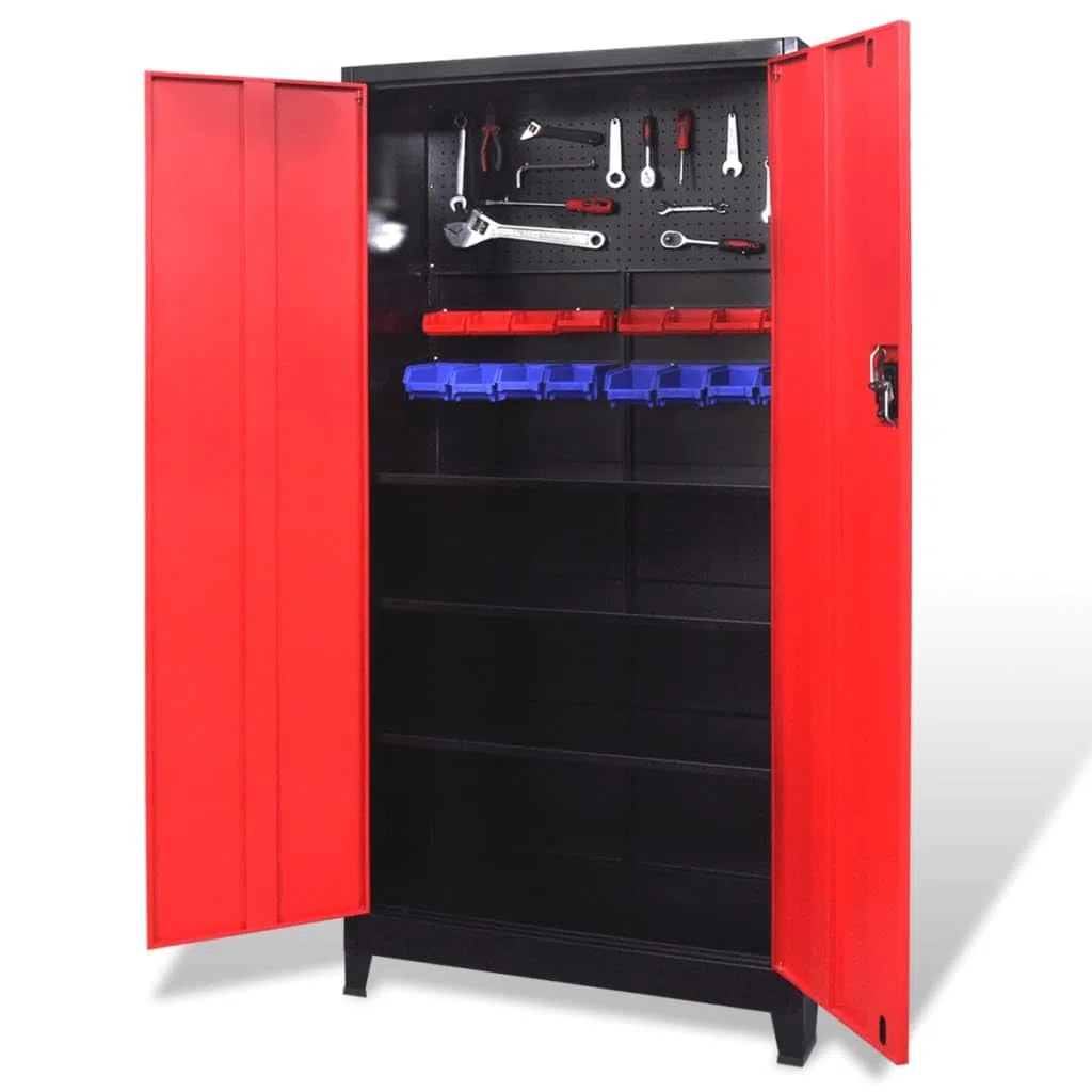 vidaXL Armario Herramientas 2 Puertas Acero Negro/Rojo 90x40x180cm Organizador