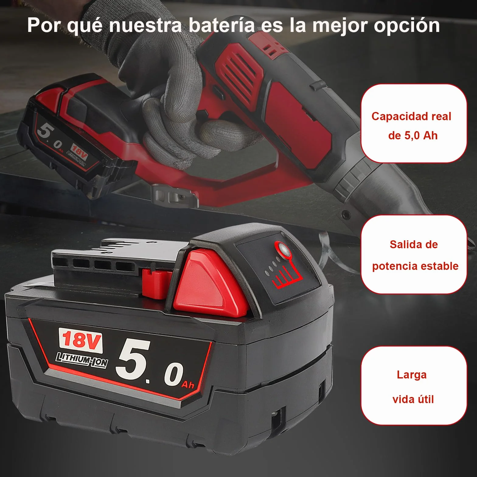 2X Waitley 18V 5000mAh Batería para Milwaukee M18 48-11-1840 48-11-1828 48-11-1820 48-11-1815 48-11-1850