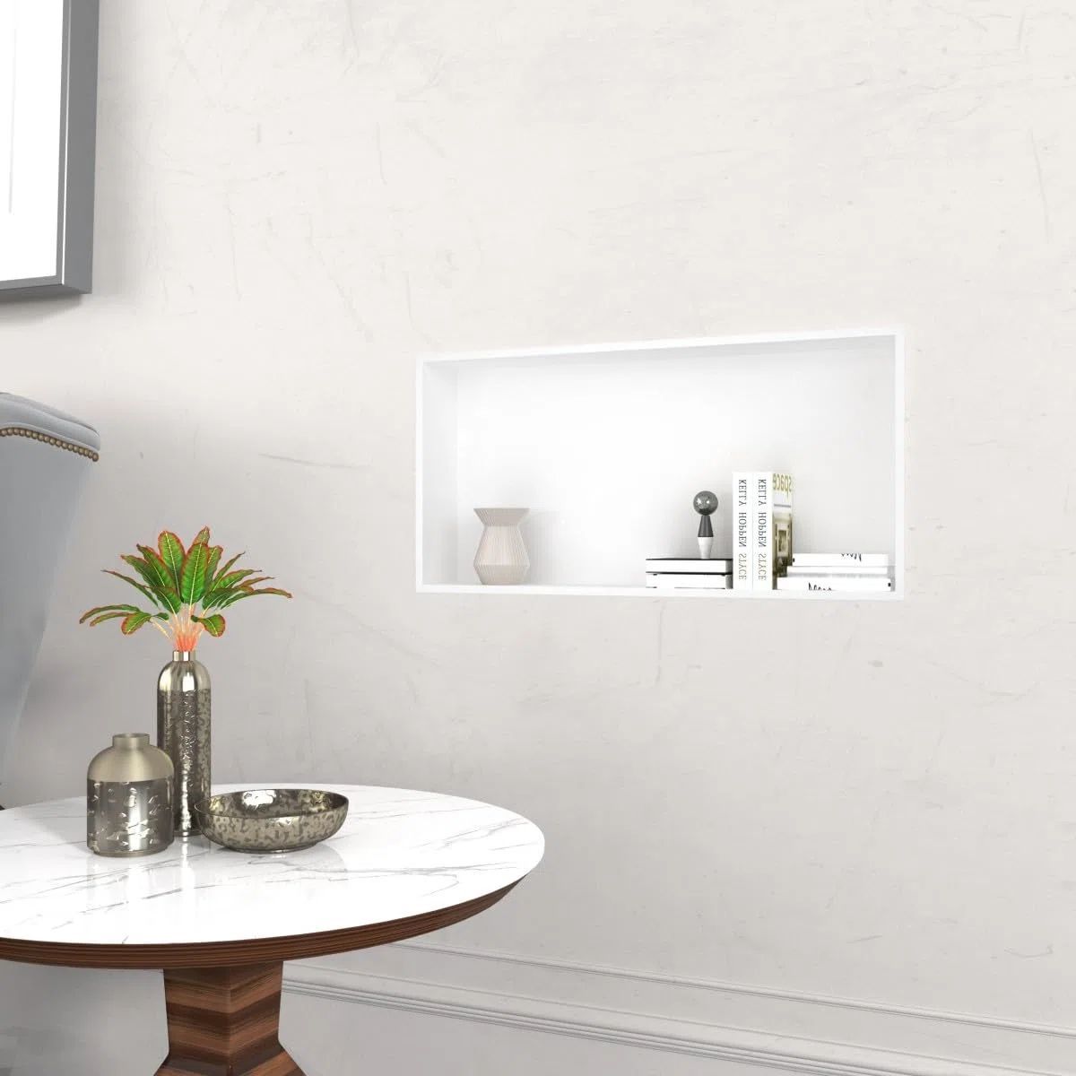 Nicho de Ducha 61 x 30 x 11cm, Estante de Ducha Empotrado de Acero Inoxidable, No Requiere Azulejos, Blanco Nicho de Pared
