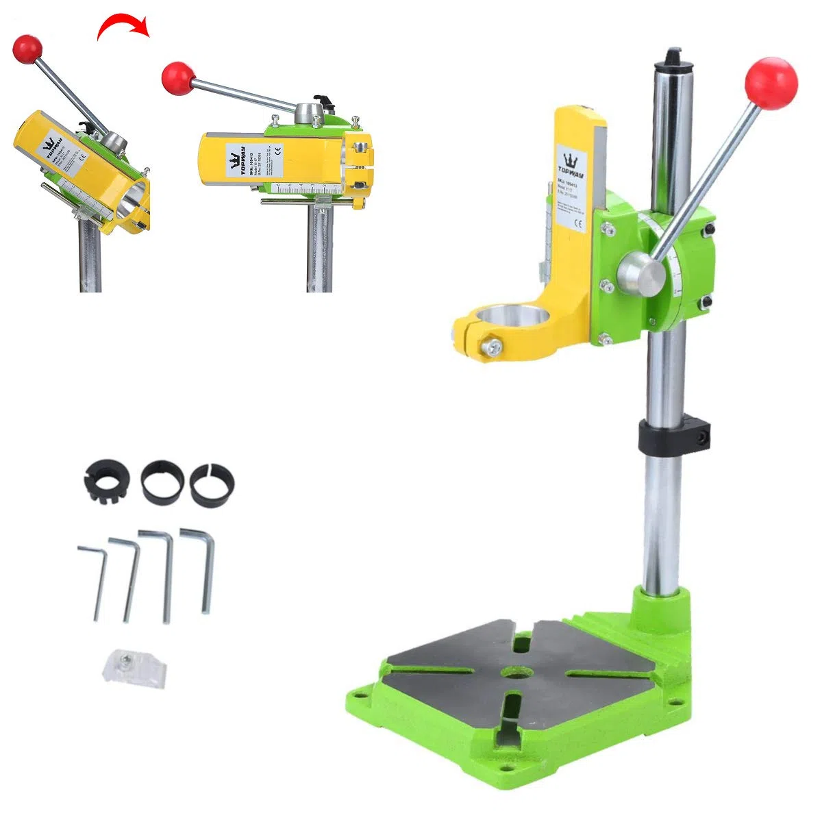 TOPWAY Soporte para Taladro, 38-43mm de Diámetro del Cuello Universal Taladro Eléctrico Prensa Banco de Trabajo Soporte para Mesa Superior para Taller Industrial, Max Profundidad de Perforación 60mm