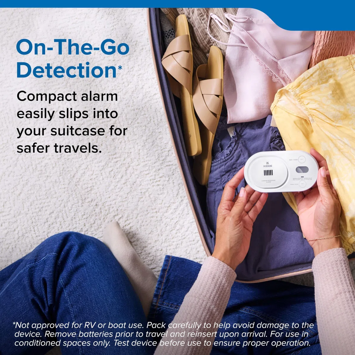Kidde Detector de monóxido de Carbono, batería AA, Pantalla retroiluminada Digital, portátil para Viajes o en casa, Indicadores de Estado LED, Alarma de 85 dB, 5ª edición, COBD