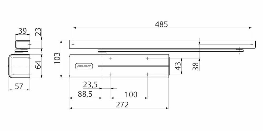 Tesa Assa Abloy DC700-DEV1- Cierrapuertas Con Guia Deslizante Para Puertas Plata DC700 Cuerpo