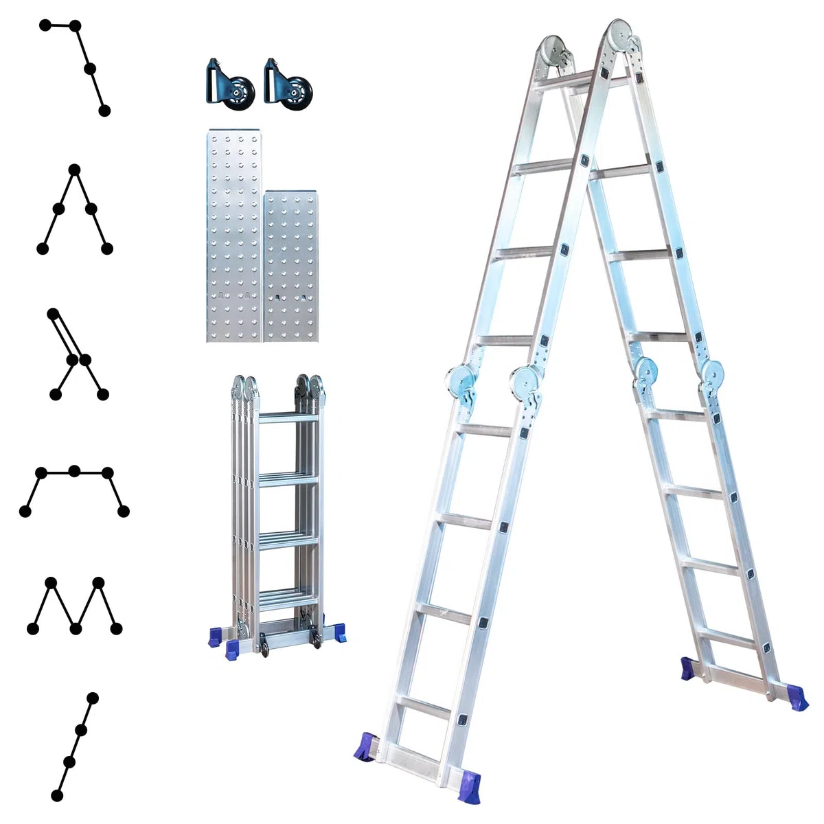 HOSTRÖM Escalera plegable articulada STAVALANCE 4x4 peldaños, andamio multifunción, escalera de tijera, 2 placas de plataforma de trabajo, garantía de 5 años