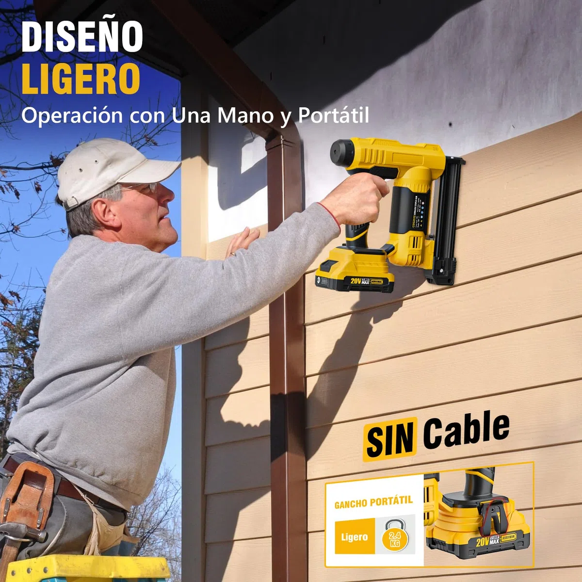 Alloyman 20V MAX Pistola de Clavos y Grapadora Eléctrica Inalámbrica 2 en 1, Clavadora 18GA con Batería 2,0Ah y Cargador, Incluye 1000 Clavos y 500 Grapas, para Bricolaje y Carpintería