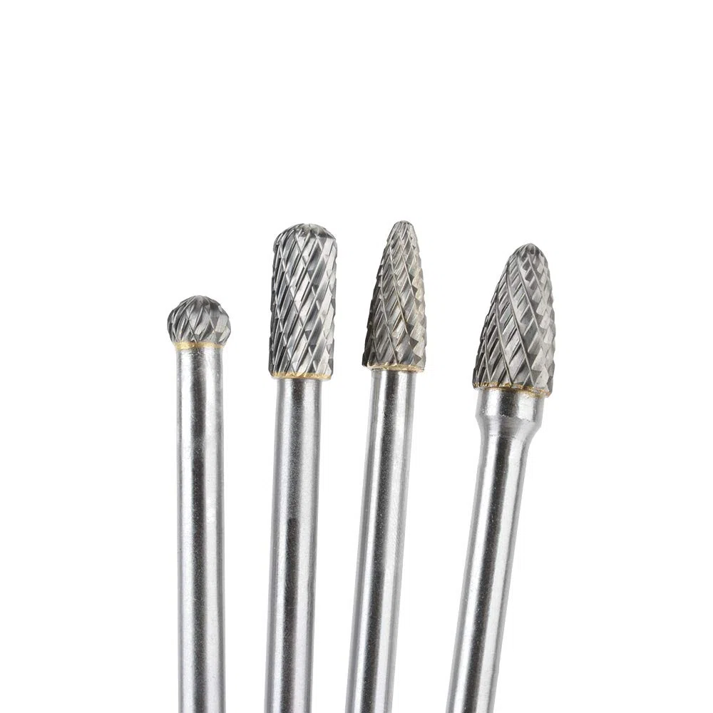 4 Pcs Kit de Fresas Giratorias de Carburo de Tungsteno Fresas de Diamante Rotary Archivo Tungsteno Acero Herramientas Rotary Burr Fresa Giratoria de Largo Alcance 6 mm