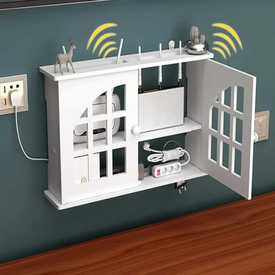 Caja Router WiFi para Pared - Estante de Almacenamiento Blanco - Soporte Organizador