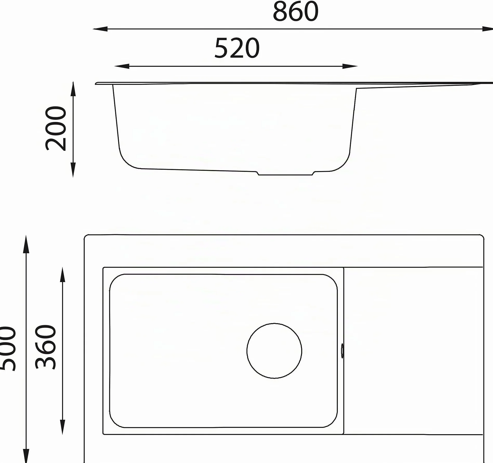 Respekta fregadero de cocina Denver de mineralita en gris cemento/Fregadero empotrable de 1 cubeta en 86 x 50 cm/Lavabo adecuado para armarios inferiores de 60 cm de ancho