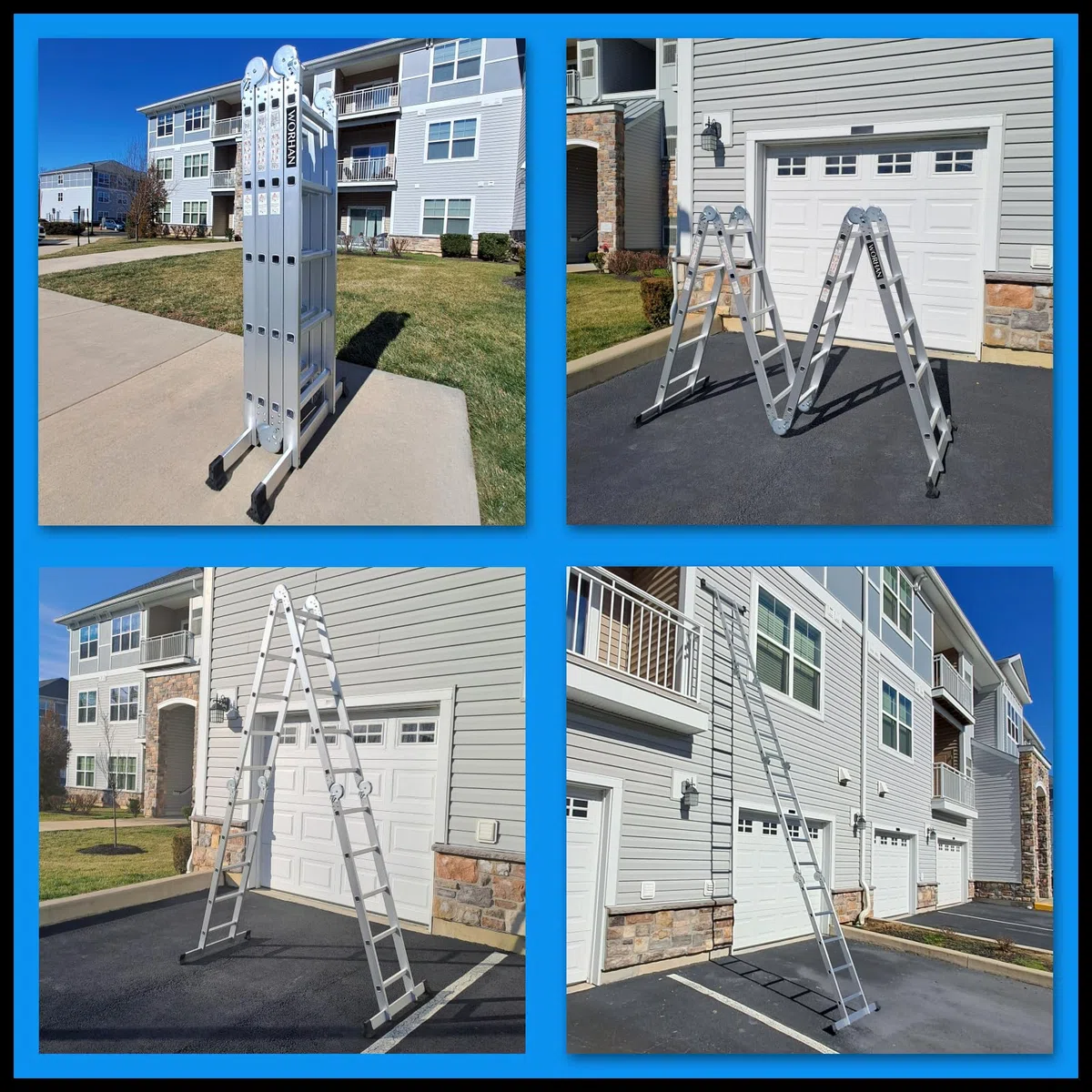 5.7m Escalera Multiuso Multifuncional Plegable 570cm Tijera Bisagra Grande Aluminio con 2 Estabilizadores Nueva Generación Calidad Alta KS5.7