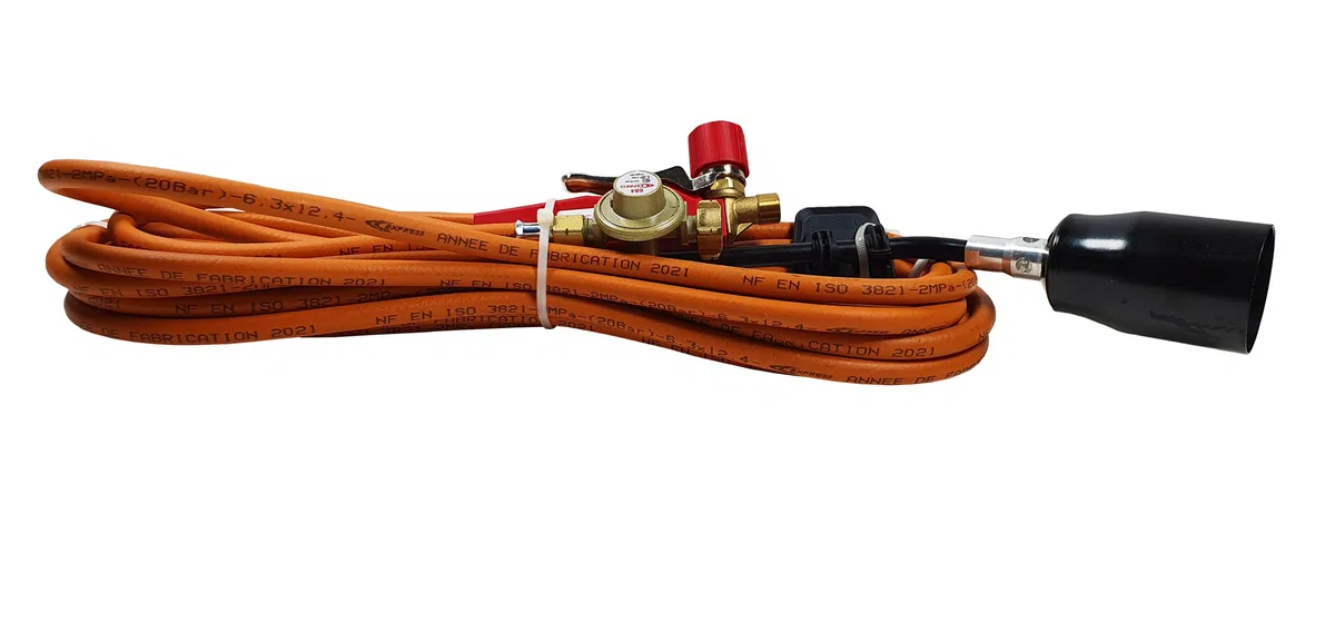Pack con 1 Quemador Acero 100kW + 1 Collar de 500 mm + 1 Empuñadura + 10 m de Tubo 963/10 + 1 Regulador de Presión - Antorcha de Soldadura - Kit de Soldadura - Repuesto Soldadura - EXPRESS