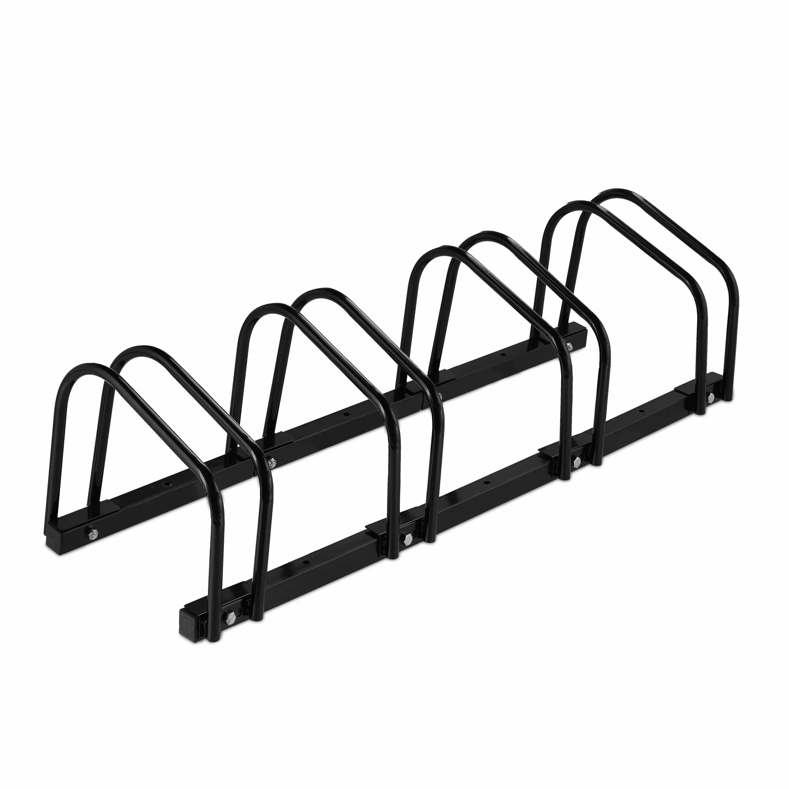 Relaxdays Soportes Bicicleta Suelo, para 4 Bicis, Ancho de Neumático hasta 60 mm, Metálico, Garaje, Portabicis, Negro