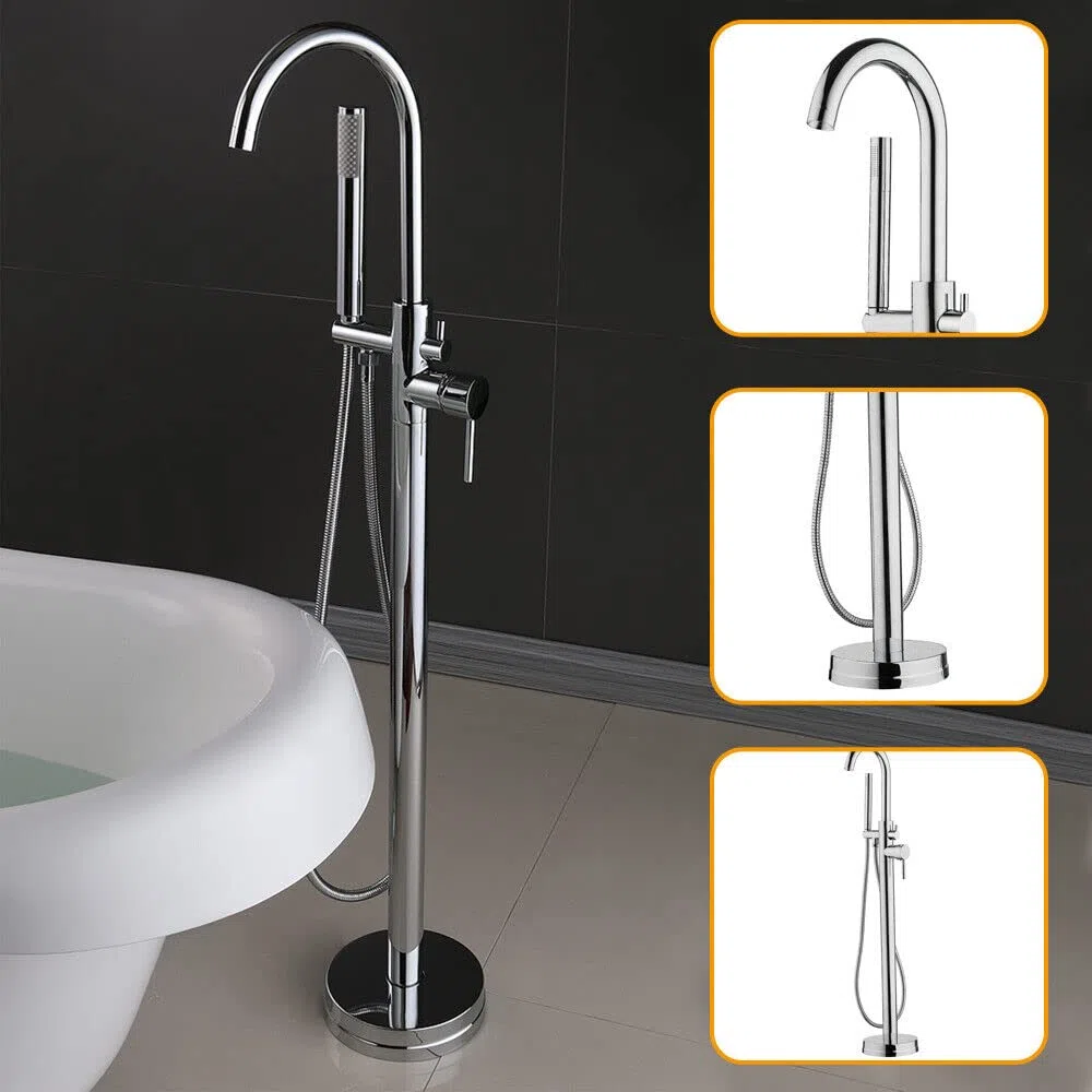 Grifo para bañera de pie independiente, retro, de pie, de cobre, acero inoxidable, montaje en el suelo
