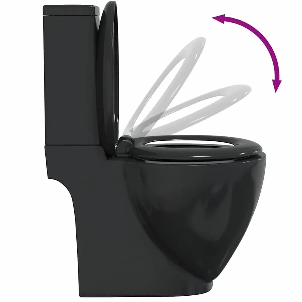 vidaXL Inodoro Cuadrado Cerámica Negro de Calidad Baño Tapa Asiento y Cisterna