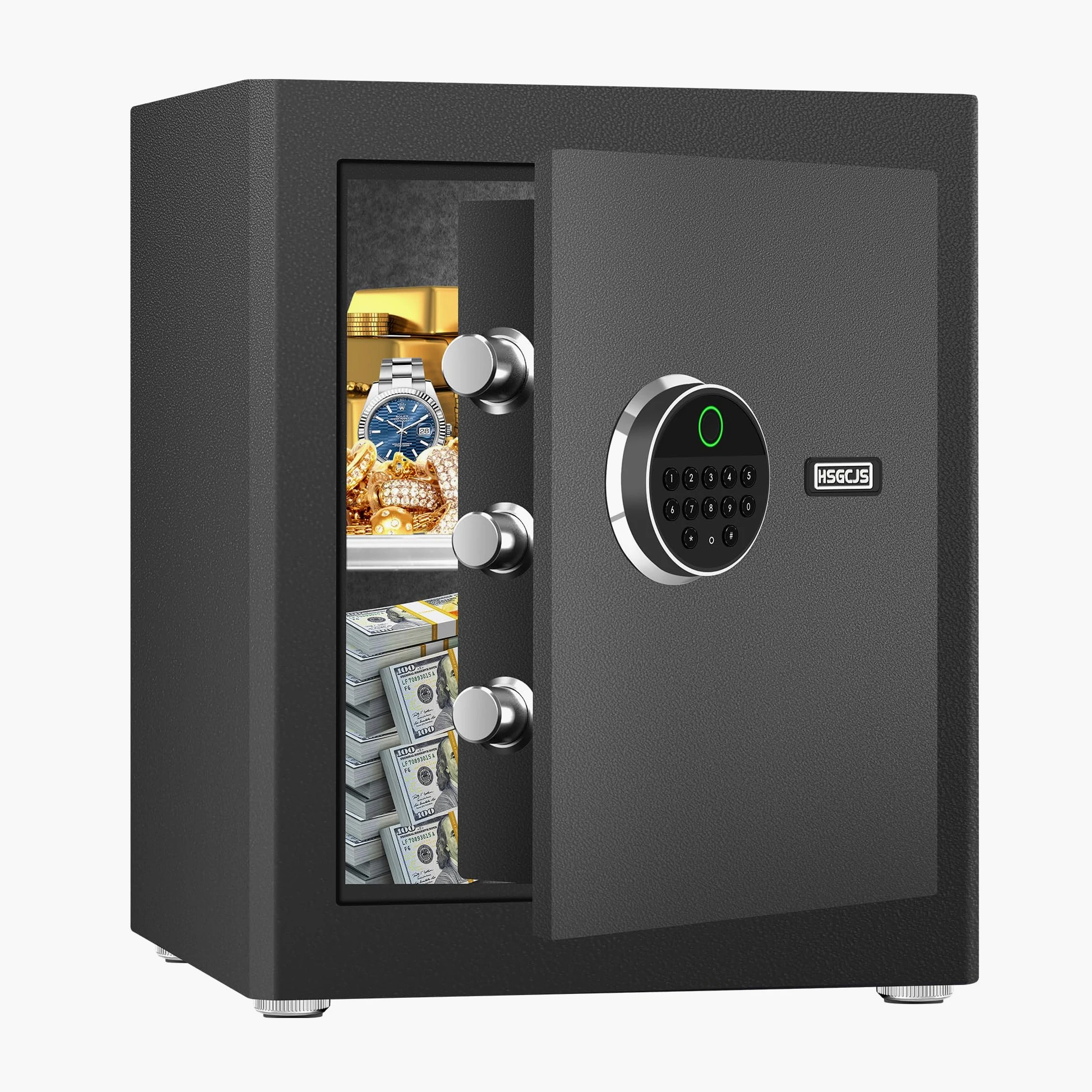 HSGCJS Caja fuerte biométrica para huellas dactilares, caja fuerte para el hogar con teclado digital completo, caja fuerte de seguridad para el hogar, la oficina y el hotel, 1.93 pies cúbicos