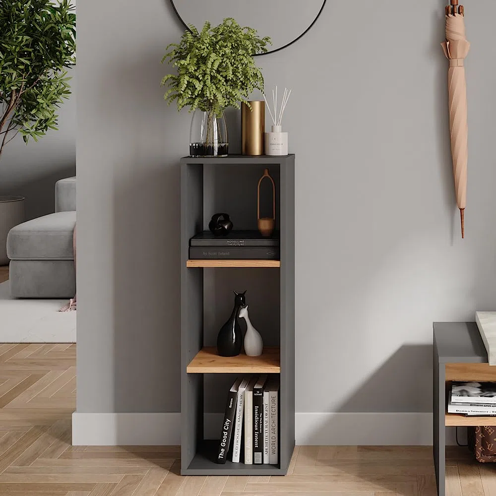 Vicco Estantería de pie Orlando, Antracita/Roble Dorado, 30 x 90.5 cm, con estantes Ajustables para un Uso Flexible