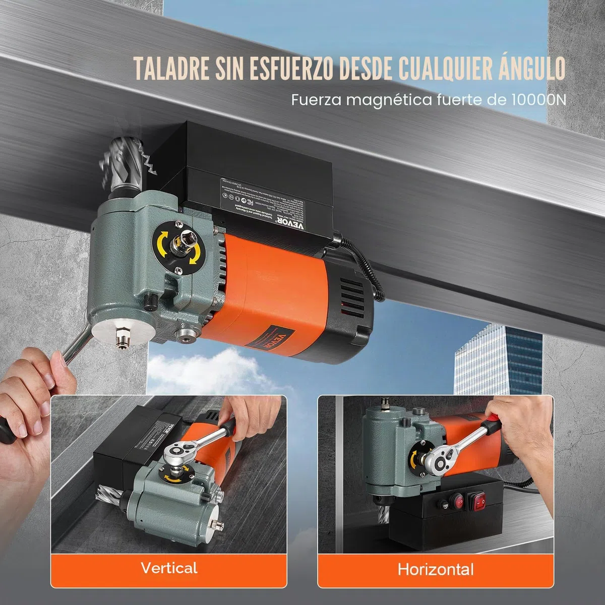 VEVOR Taladro Magnético de Perfil Bajo 1300 W Taladro Magnético Ligero y Portátil con Dispositivo de Enfriamiento y Protección contra Sobrecarga Prensa Magnética para Instalación de Equipos