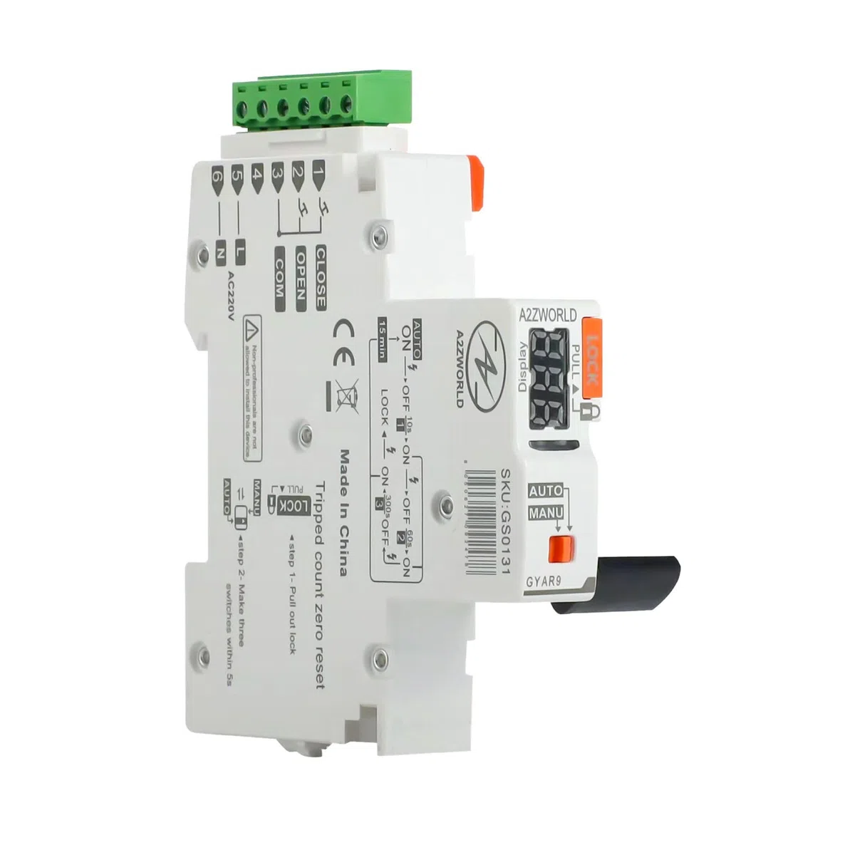 Interruptor Diferencial Magnetotérmico Tipo B Reinicio Automático C40A, RCBO Salvavidas Clase B Curva C Reiniciable, 1P+N 6kA 30mA 0.03A, 3 Módulos DIN, 3 Intentos (10s/60s/300s)