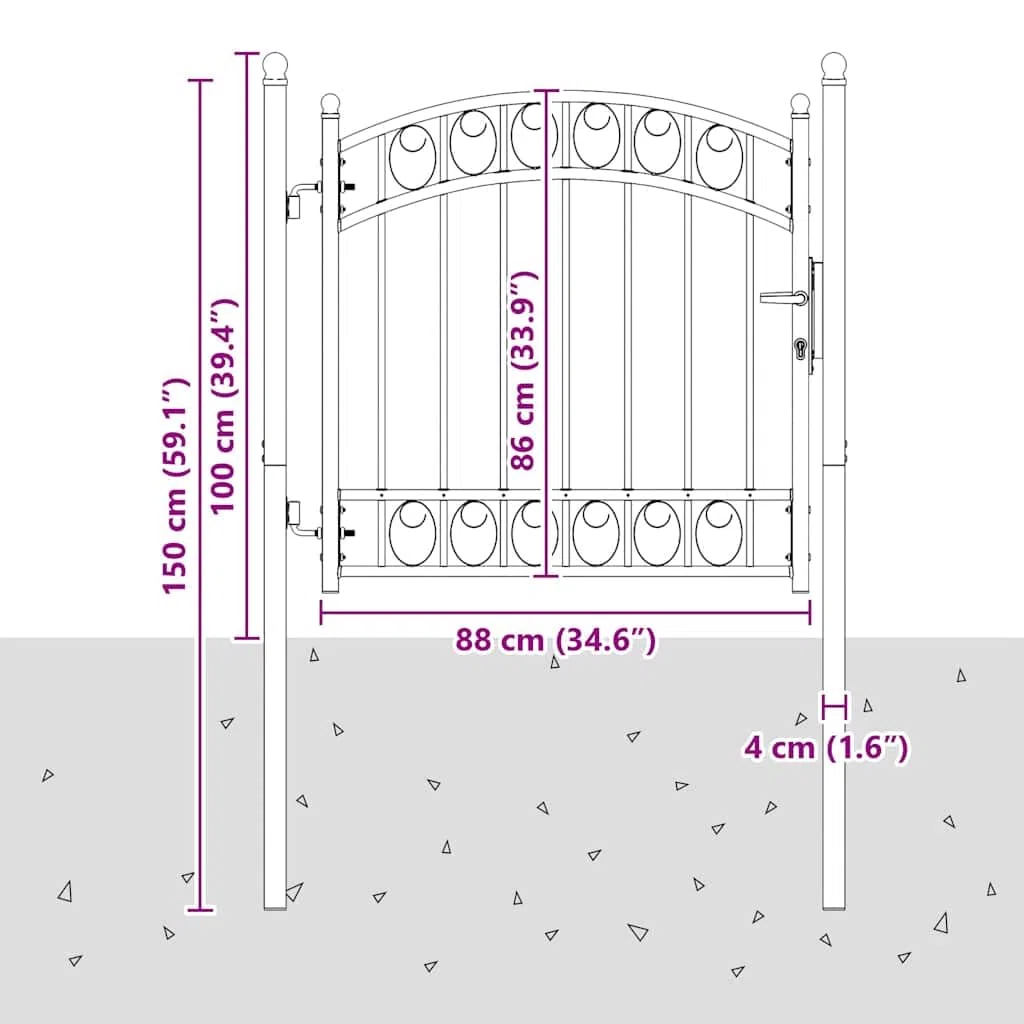 vidaXL Puerta de Valla EMMEN con Arco Superior Cancela Valla Verja Patio Entrada Exterior Cerca Cerradura Robusta Estable Duradera Acero Verde 100x86 cm