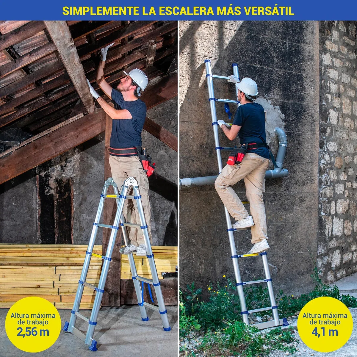 HOSTRÖM Escalera telescópica articulada de 3,2 m STEMPAKT, Escalera de 2 x 5 peldaños Plegable Profesional multifunción, H MAX Trabajo 4,1 m, garantía de 5 años.