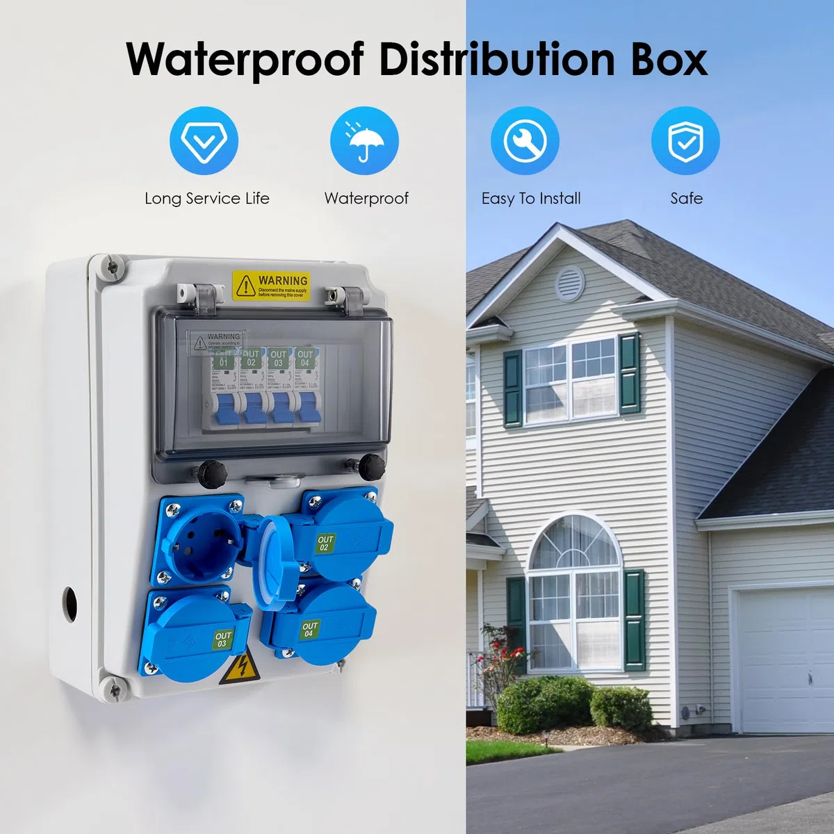 Distribuidor de corriente para construcción, 16 A, IP67, con 4 enchufes, caja de distribución de corriente, 230 V, distribuidor de corriente para obras al aire libre, caja de distribución de pared con