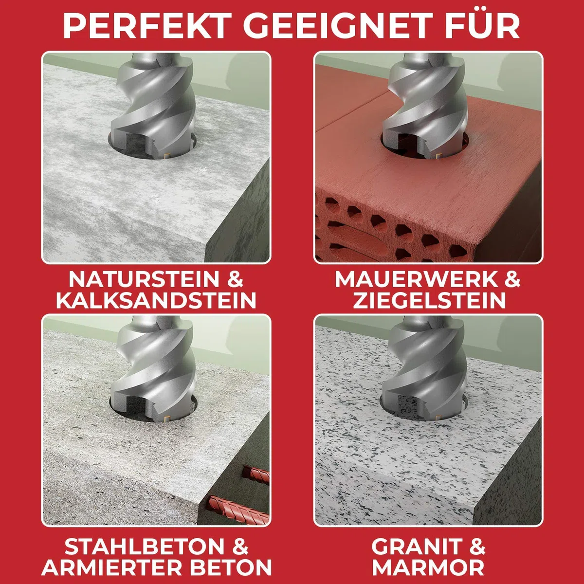 SCHWABENBACH® Broca Perforadora para Hormigón 65 mm x 600 mm - Perforación precisa y rápida en Hormigón, con punta de metal duro