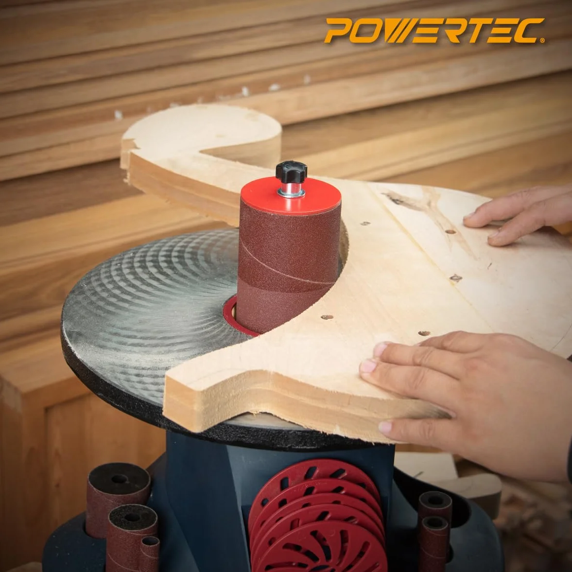 Powertec 11240 Mangas de lija para lijadora de husillo de 45 pulgadas en 6 tamaños con grano variado 80 120 240 Manga de lija de óxido de aluminio surtido en diámetro 1 2 3 4 1 11 2 2 y 318 PK