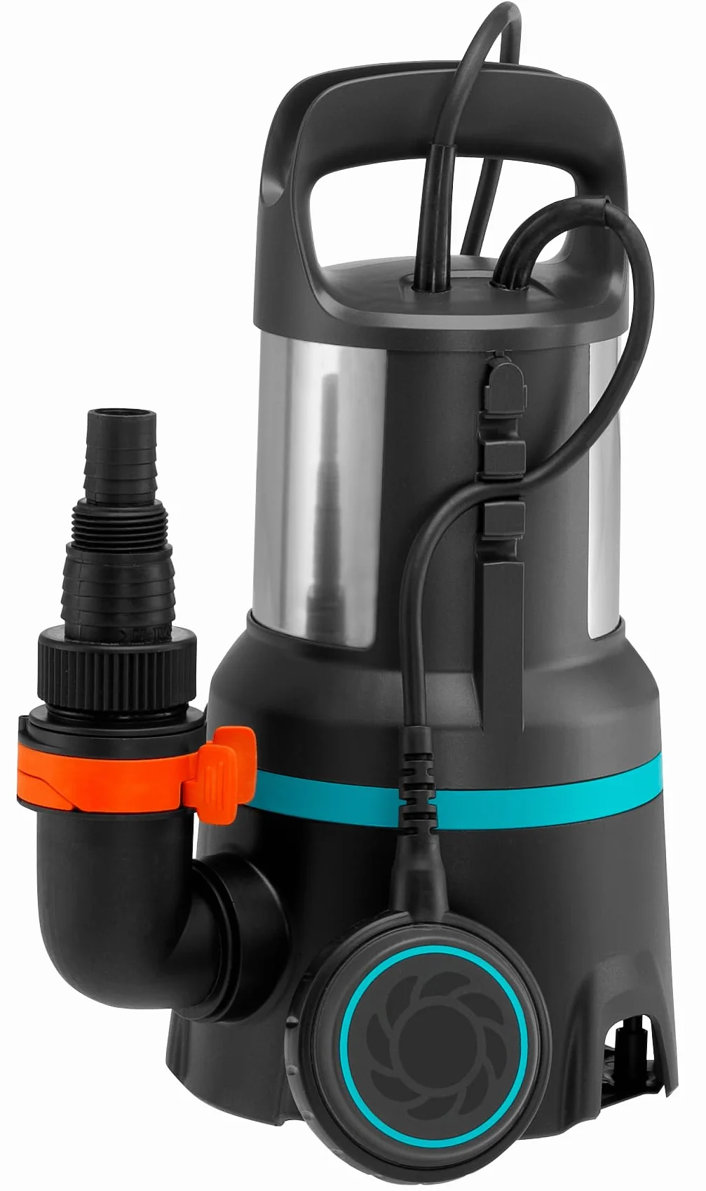 Bomba sum. aguas residuales 16000 Gardena: bomba sum.caudal 16 000 l/h, función auto., interruptor flotación fun. continuo, sis. acoplam.rápido, 450 W (9042-20)