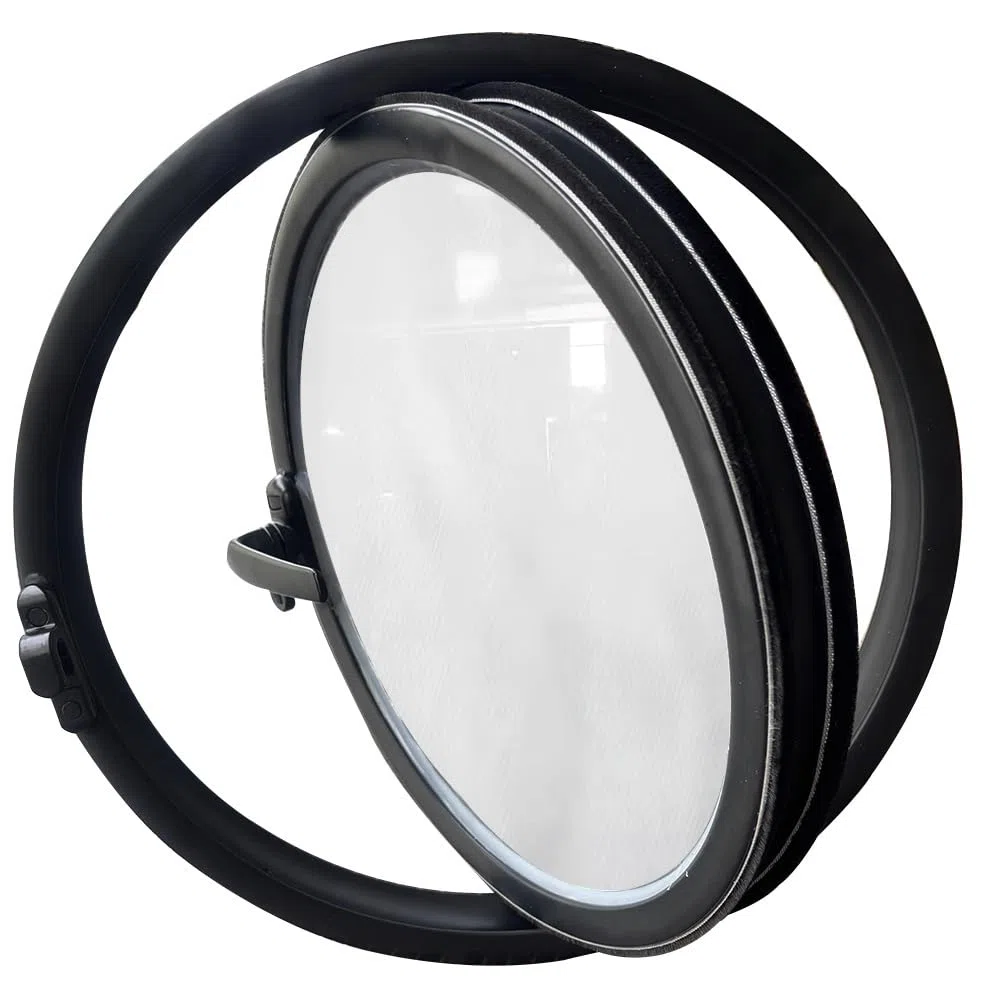 Ventana Redonda Giratoria Con Vidrio Templado, Ventanas De Cobertizo De Aleación De Aluminio Giratorias 360, Para Baño, Cocina, Casa De Juegos,Black 3,50cm/19.6in
