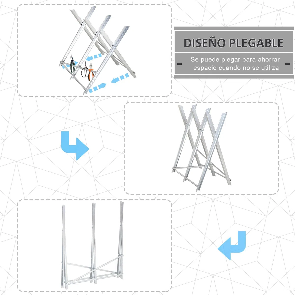 DURHAND Caballete para Sierra Plegable Caballete Motosierra con Estructura Triangular de Metal Soporte para Leña Carga 100 kg 83x83x79 cm Plata