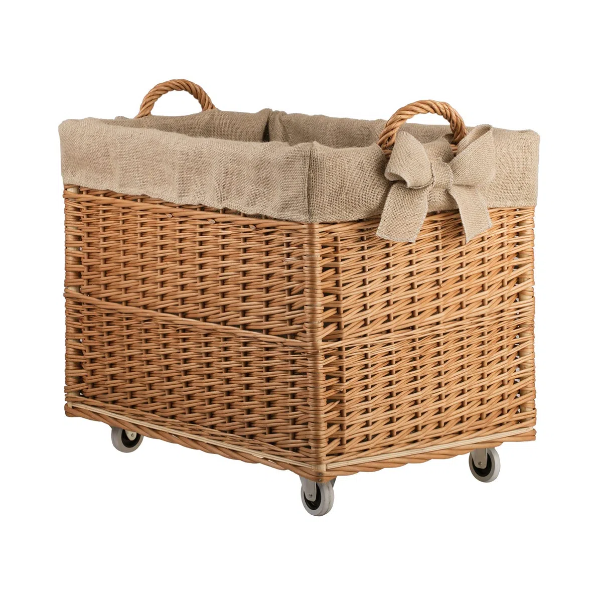 Cesta de mimbre para chimenea, rectangular, para leña, con ruedas, con forro de yute