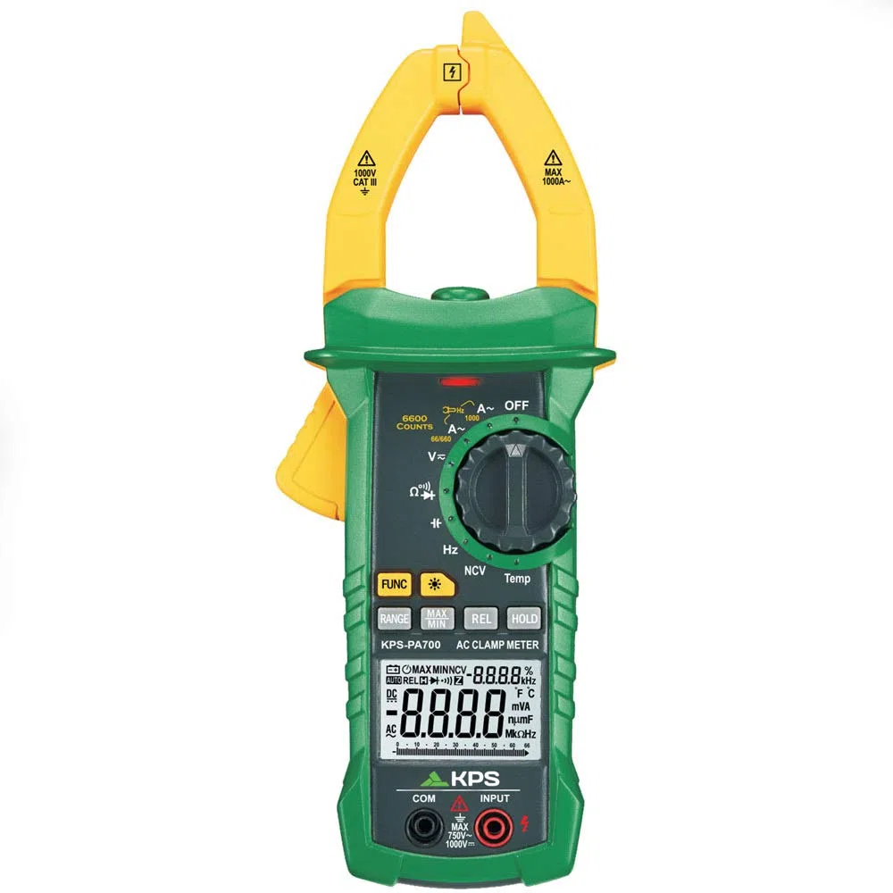 KPS-PA700 Pinza amperimetrica digital TRMS,Tension DC 1000V AC 750V, corriente 1000A, NCV (detección sin contacto), 40 mm de apertura
