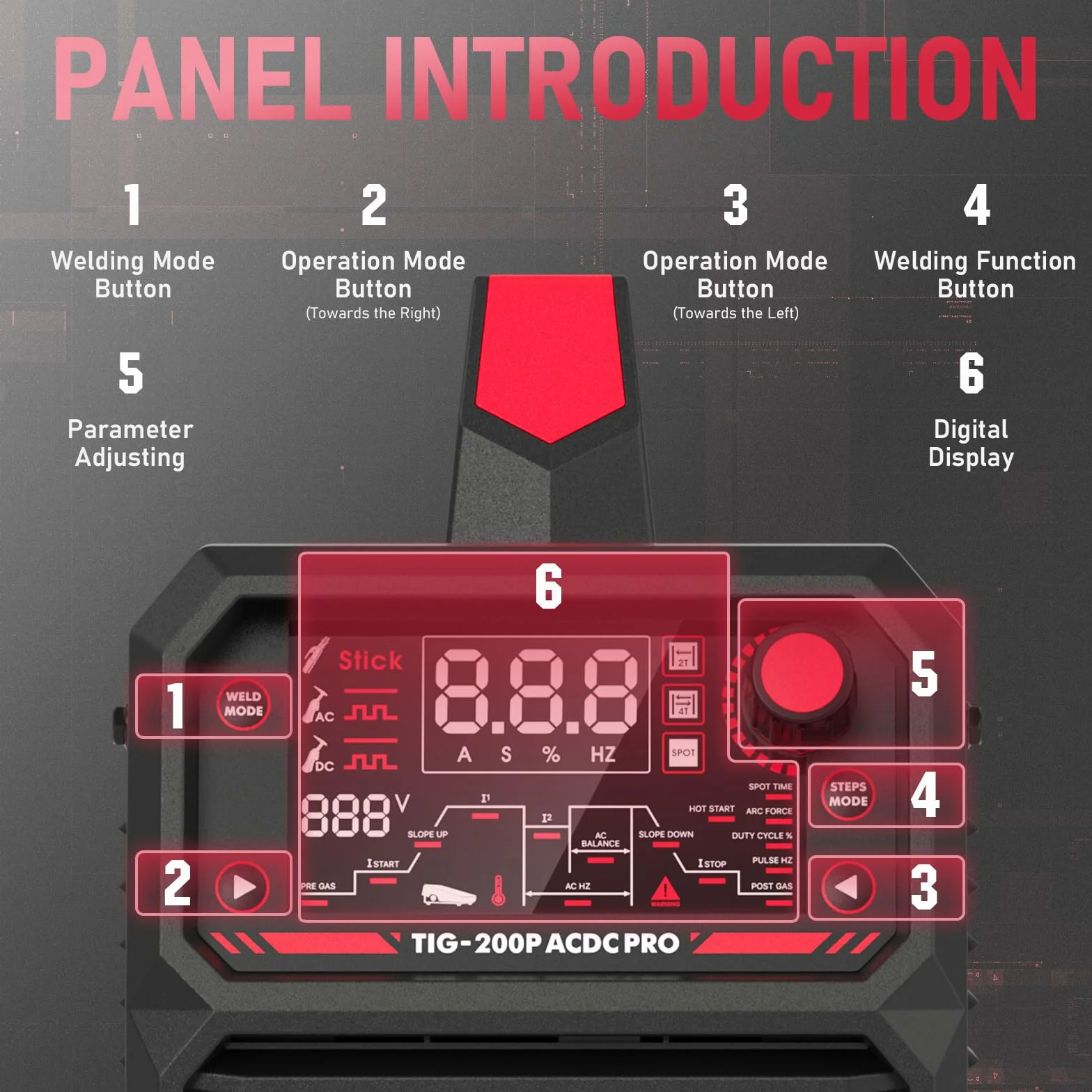 YESWELDER Soldadora TIG AC DC 200A, Pantalla LED, Multi-función de Alta Frecuencia, Pulso TIG/Soldadura por Electrodo/DC TIG, Soldadura de Aluminio