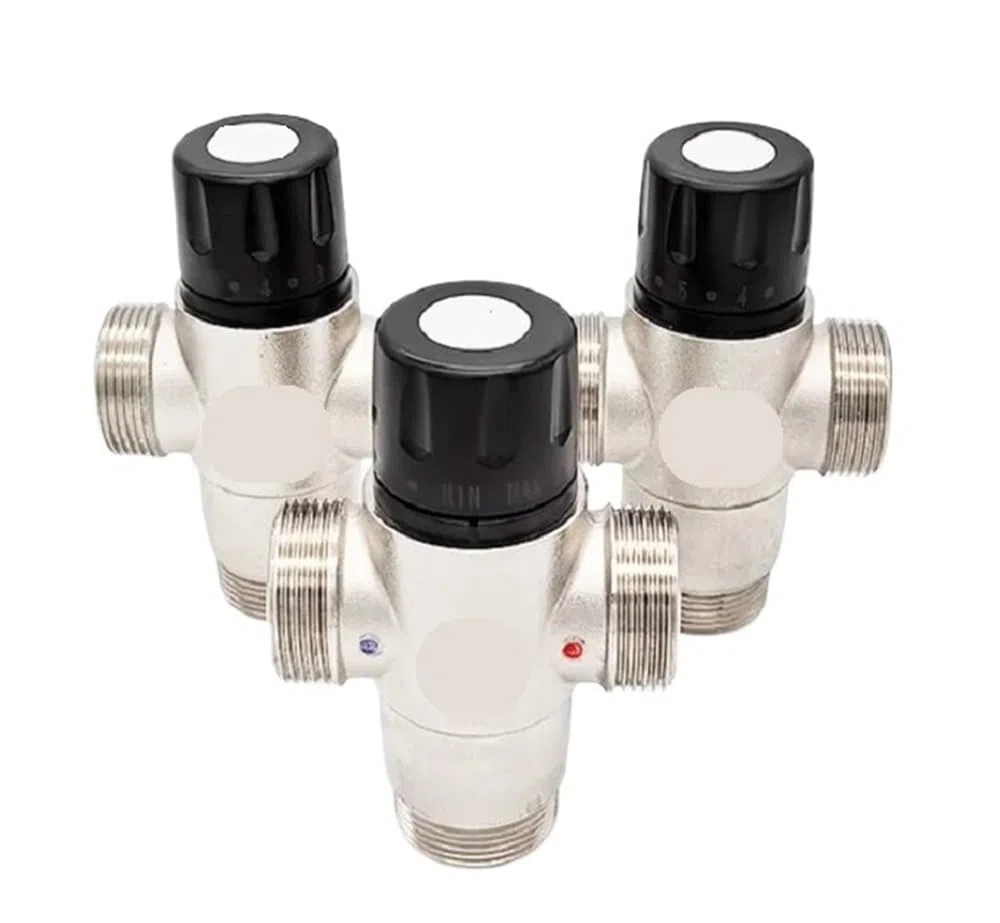 Válvula mezcladora termostática DN32 con rosca macho de 1 1/4 pulgadas for sistema calefacción agua caliente Válvula angular para baño.