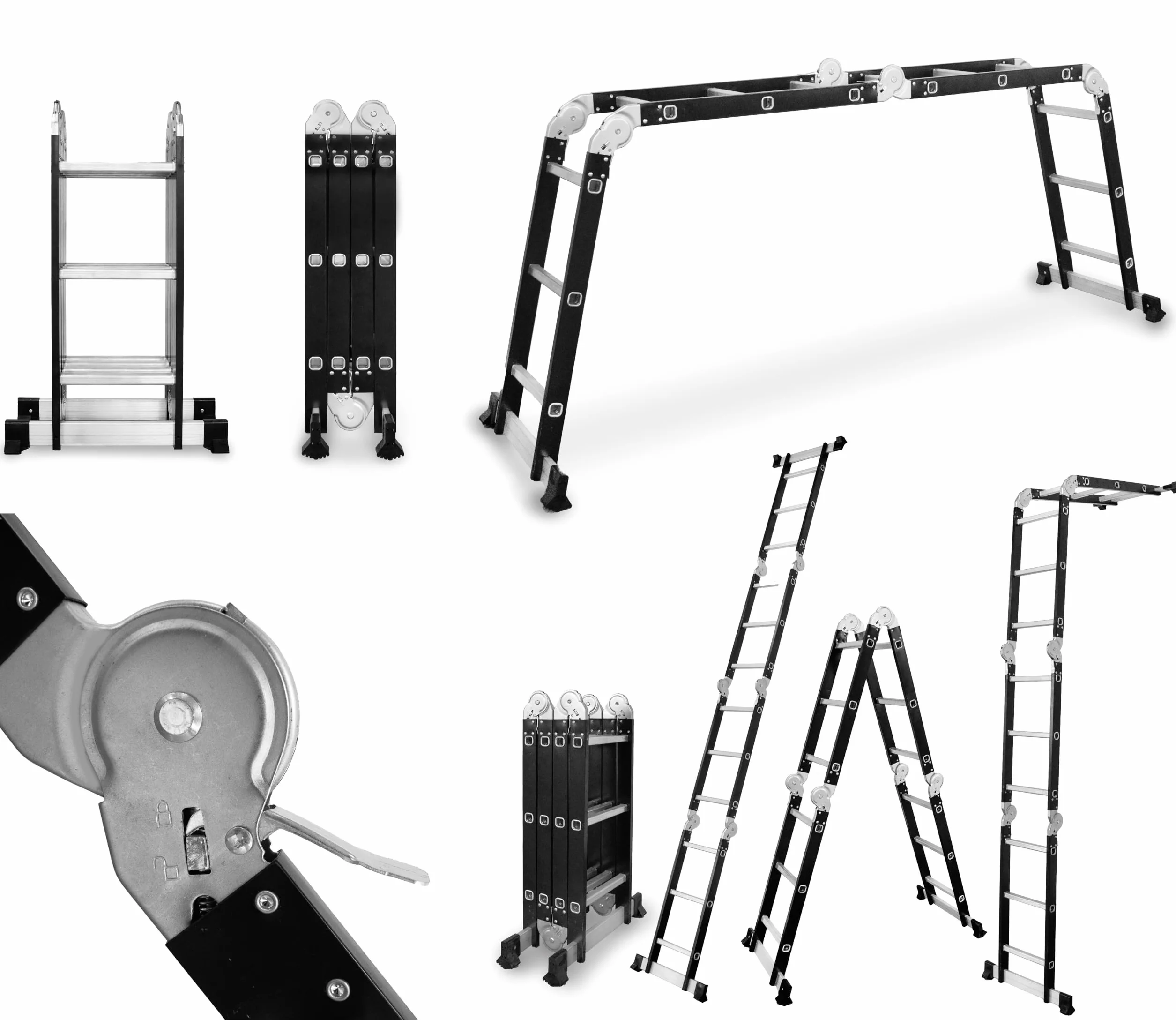 DRABEST - Escalera Articulada 4x3 Plegable de Aluminio y Acero - Carga Máxima 125 kg - Polivalente y Extensible - Tamaño: 0,32x0,98x0,25 m