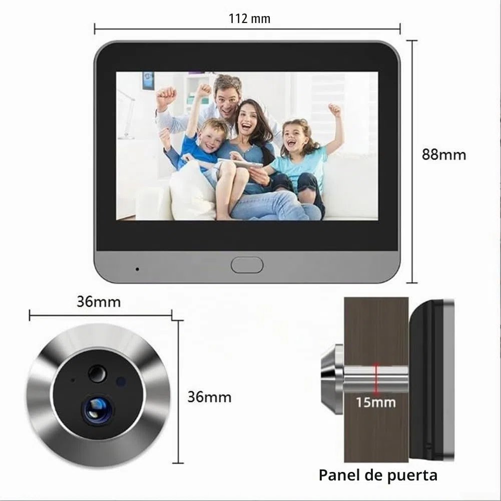 Eawfgtuw Cámara de mirilla inalámbrica con pantalla de 4 3 pulgadas, resolución 1080P, sensor de movimiento PIR para alertas instantáneas y grabación de video, timbre de video inalámbrico, cámara de