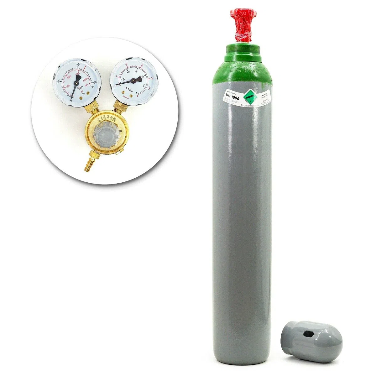 Cilindro de gas con reductor, gas de soldadura puro 4,8 argón (100 %), 10 litros TIG/WIG MIG
