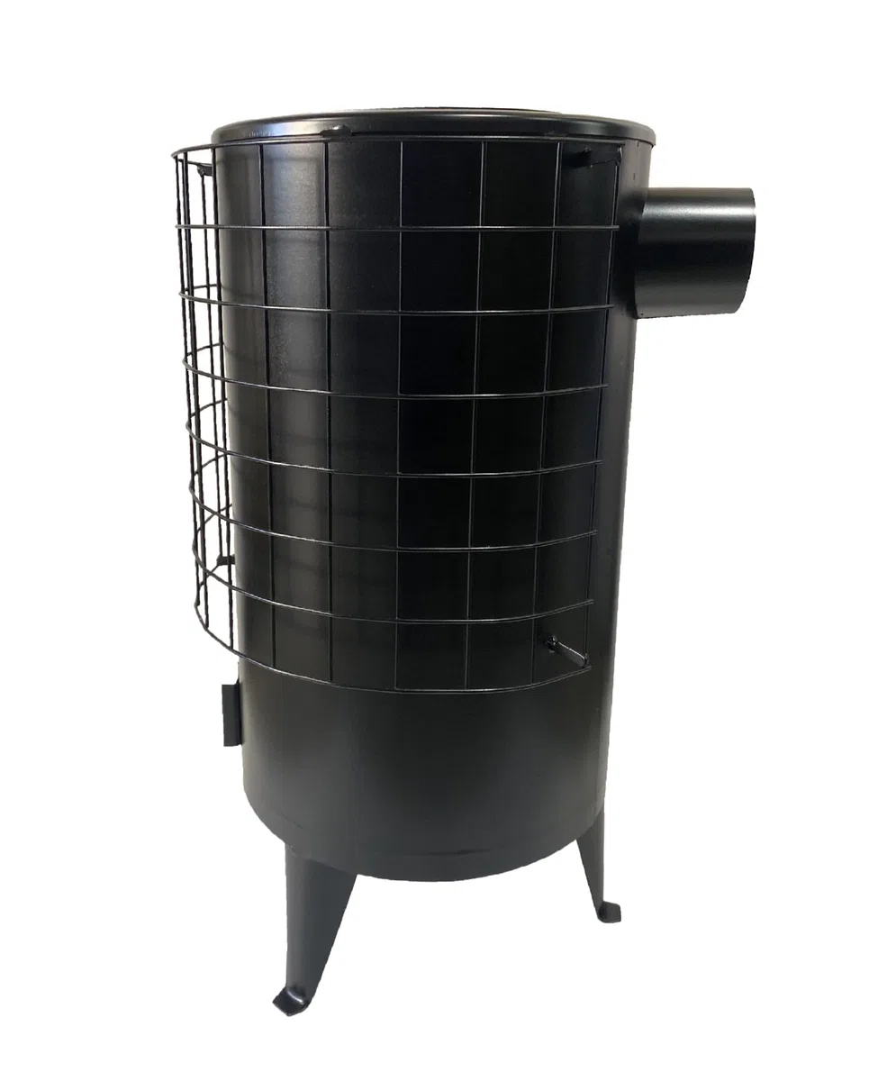 FERRETERIA LEPANTO Estufa de leña redonda Grande chapa Negra para leña potencia 6,7kw