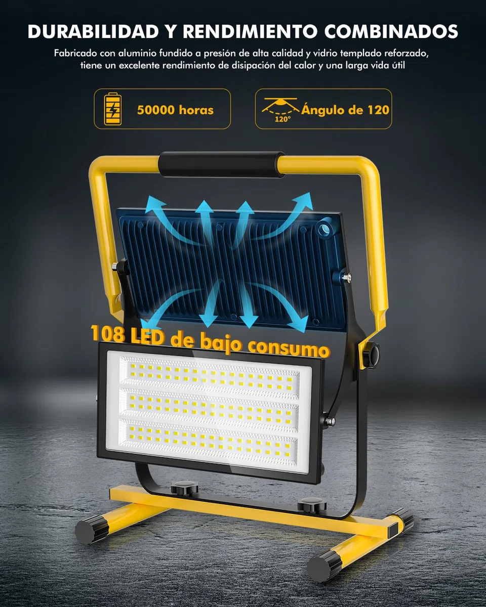 Foco de Trabajo LED 200W 20000LM Focos Proyector LED Portatil con Giratorio 360º, 6500K Blanco, Cable 3M, Impermeable IP66 Luz de seguridad para Interior y Exterior Jardín Obra Taller Garaje