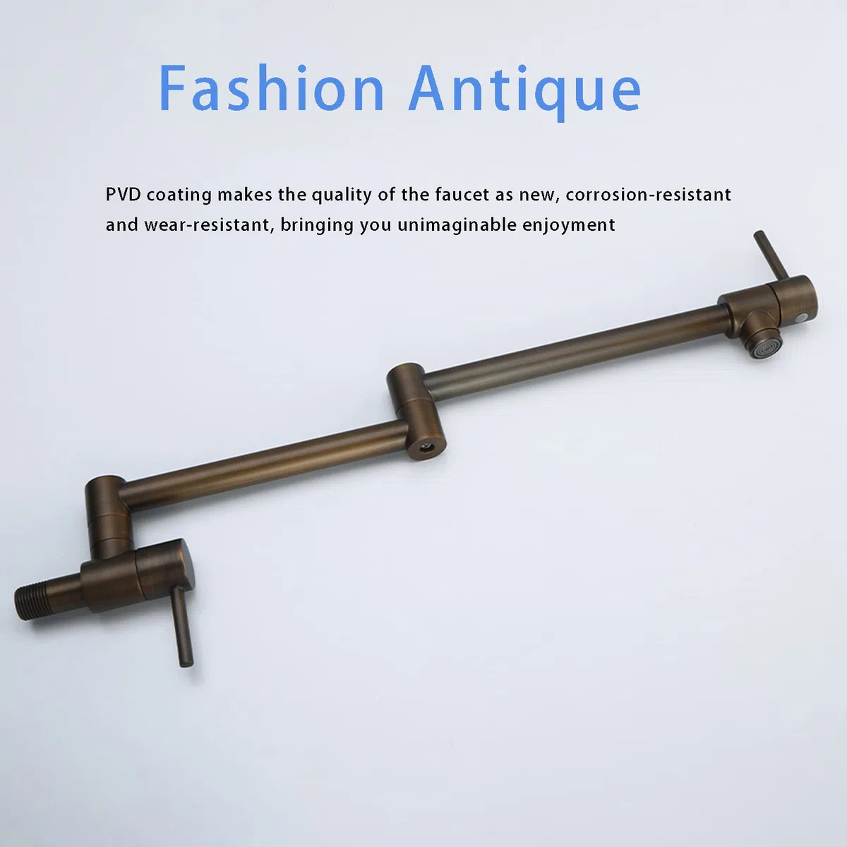 Grifo de latón antiguo para llenado de ollas, montaje en pared, doble articulación, brazo oscilante, grifos de cocina plegables con un solo agujero, 2 asas
