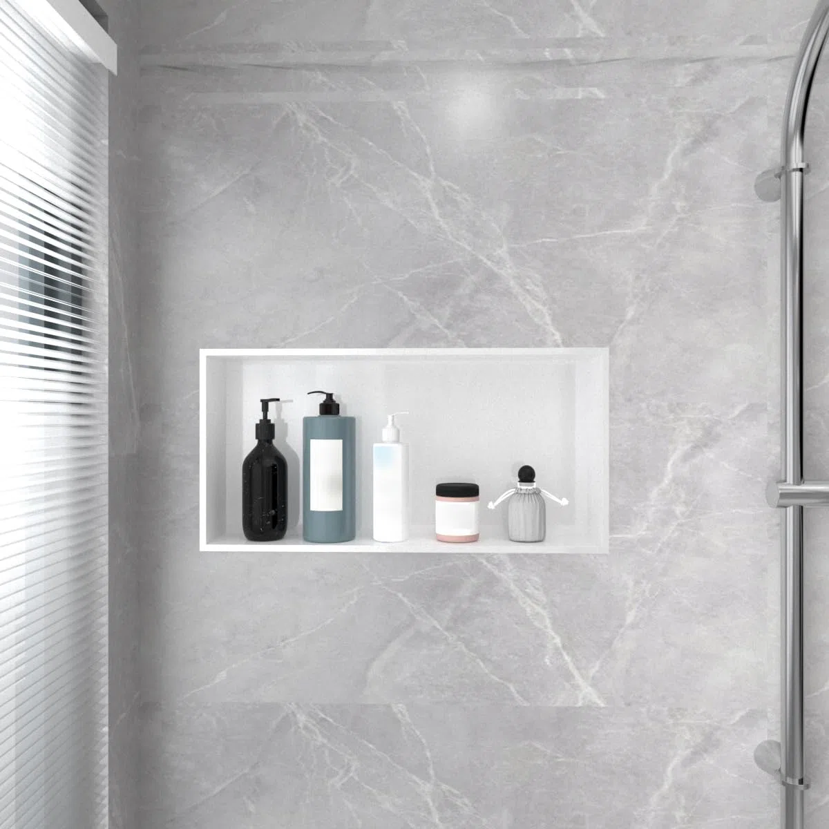 Nicho de Ducha 61 x 30 x 11cm, Estante de Ducha Empotrado de Acero Inoxidable, No Requiere Azulejos, Blanco Nicho de Pared