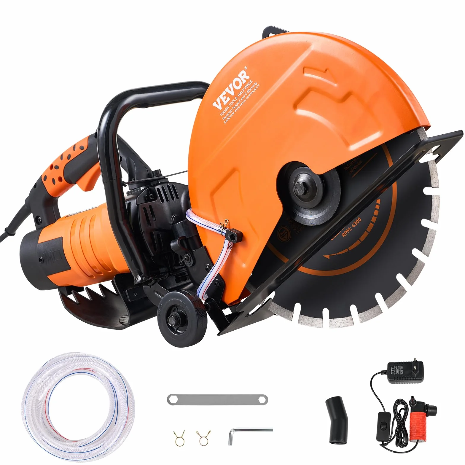 VEVOR Sierra Eléctrica para Hormigón 356mm 2800W Sierra Circular de Alta Potencia Profundidad de Corte de 127 mm Sierra de Disco Húmeda/Seca con Tubería de Agua Bomba de Agua Hoja para Piedra Ladrillo