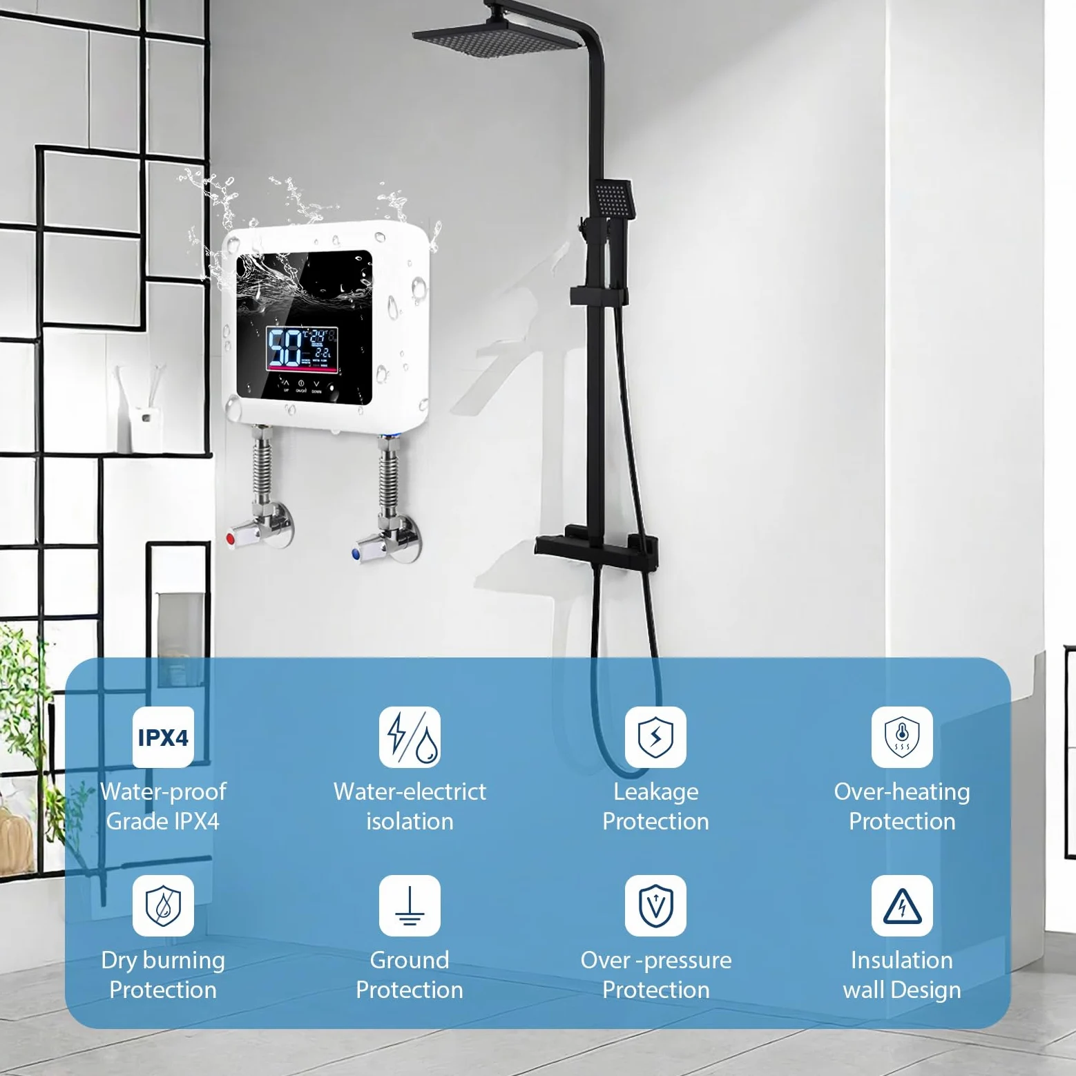 Calentador de Agua Electrico Instantaneo 220v 7500w, Calentador de Agua sin Tanque con temperatura constante, Ahorro de Energía, mini calentador de agua punto de uso para Cocinade Baño