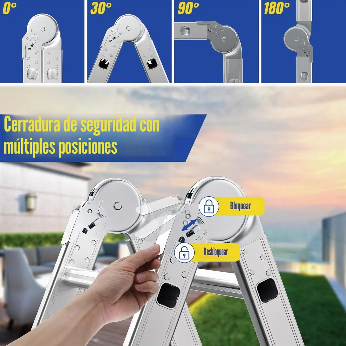 Fiqops - Escalera multifunción (4 x 3, 360 cm, 7 en 1, aluminio, con 2 plataformas y 2 ruedas de transporte, hasta 150 kg)