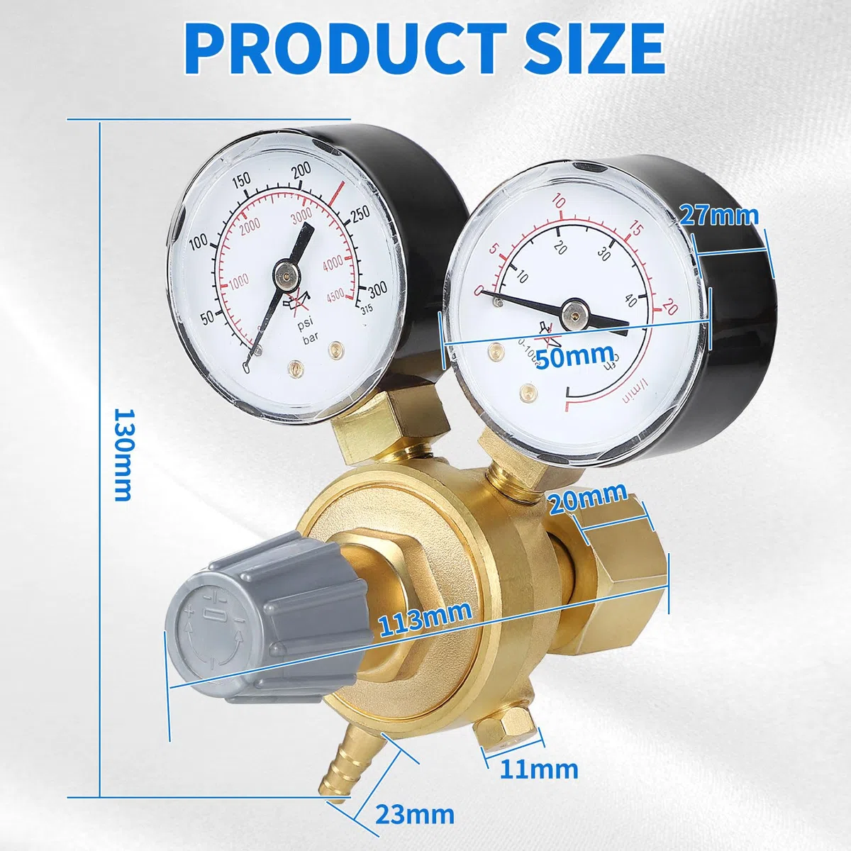 SWAWIS Regulador de Presión Argón/CO2 para Gas Protector MIG MAG WIG TIG Soldadura 315 Bar Conexión W21,8 x 1/14" Regulador