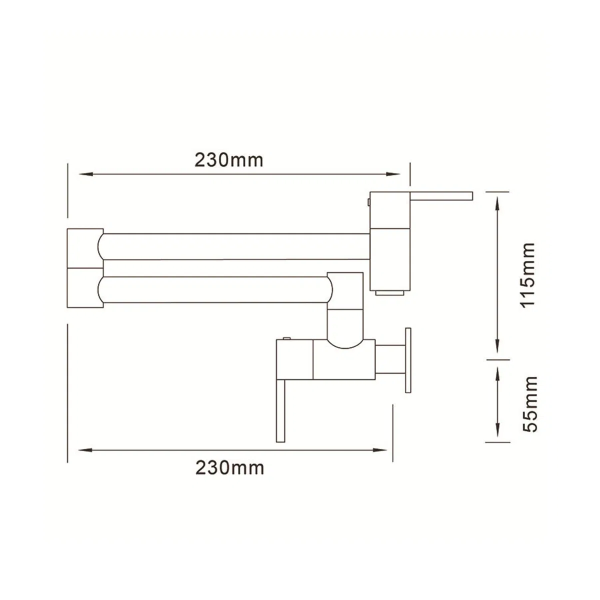 Grifo de Llenado de Ollas para Cocina Grifo de Cocina de Latón con Brazo Oscilante Doble Plegable de Refrigeración Individual Montado en La Pared,Negro