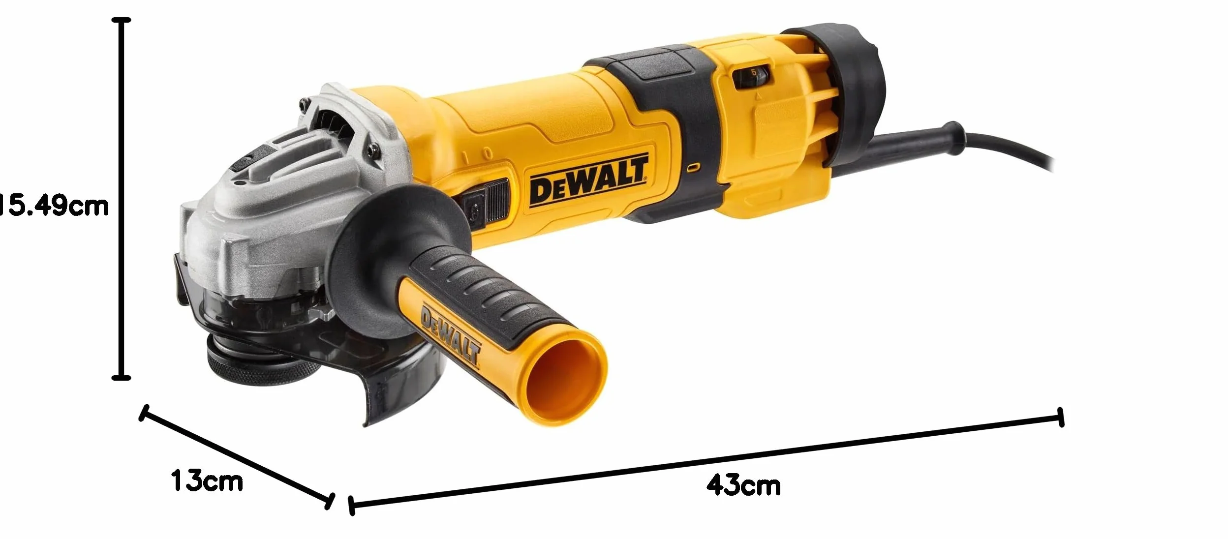 DEWALT DWE4257-QS - Mini-Amoladora Eléctrica de 125 mm, Potencia 1500W, Rosca M14, Velocidad hasta 10000 rpm, Protección contra Re-arranque, Sistema de Extracción de Polvo