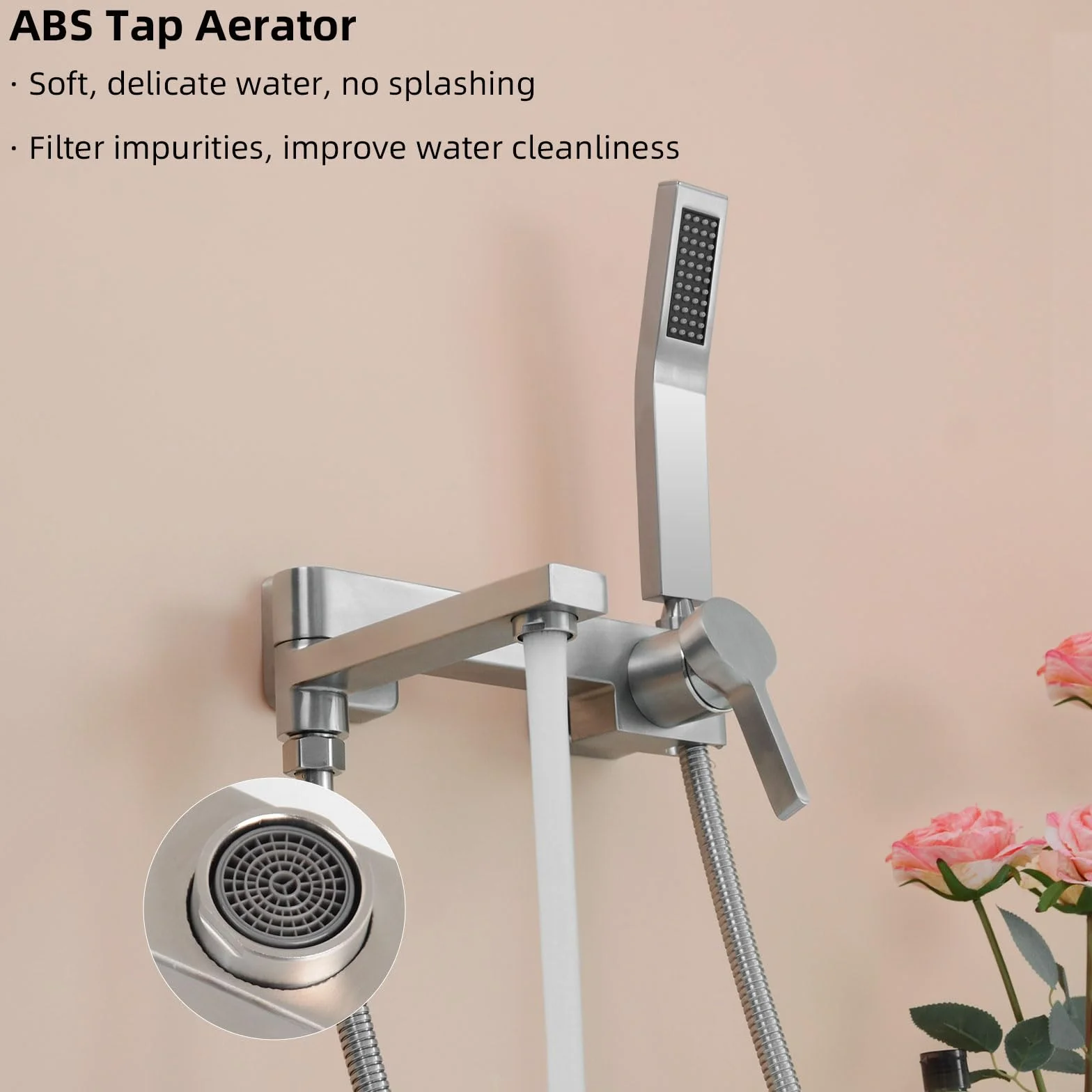 PHASAT Grifo de Bañera con Ducha de Mano, Grifo Mezclador de Bañera de Baño de Acero Inoxidable, Grifo de Pared Monomando de Ducha, Níquel cepillado PTBL17E